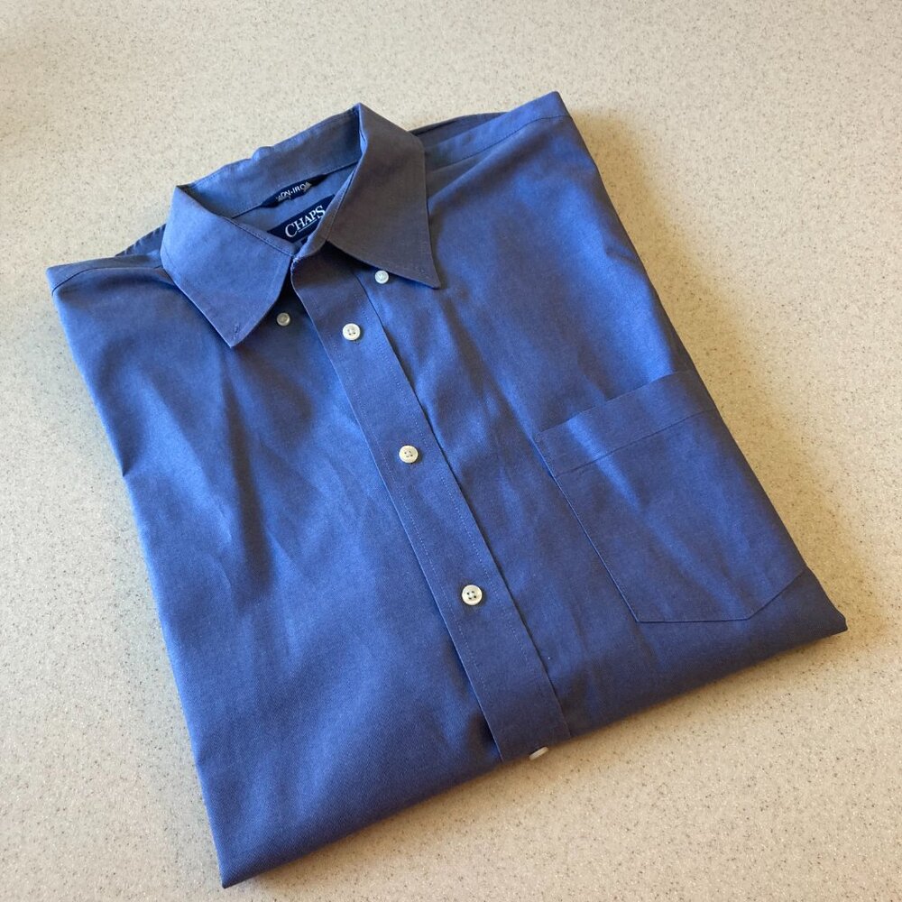 Chaps Classic Fit Blue Dress Shirt Mens Size 17 ~ 34/35